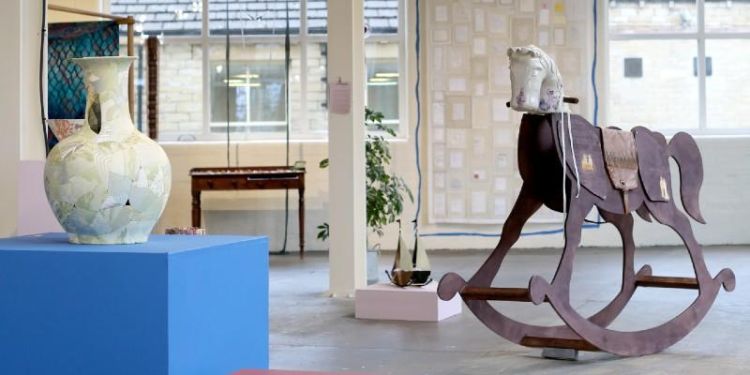 Broken/Makeshift exhibition at Sunny Bank Mills Gallery. Work by Megan Preston Davies can be seen to the right of the picture.