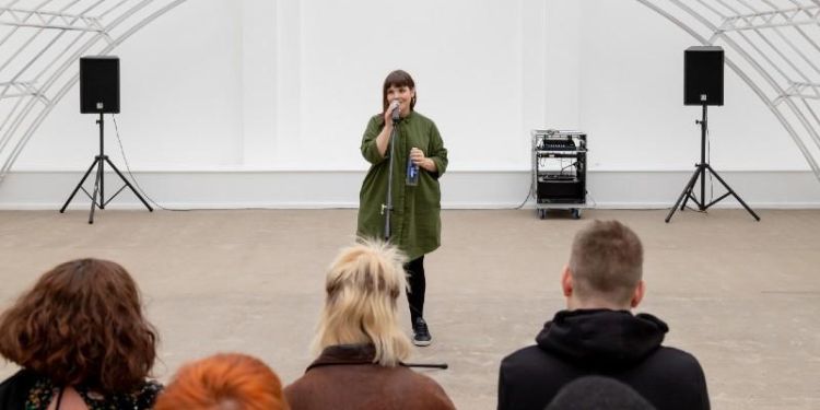 Freya Dooley performing The Understudy for New Writing with New Contemporaries, Leeds Art Gallery, 2019.