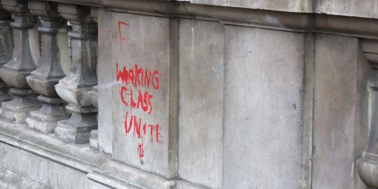 Graffiti of &#039;Working Class Unite&#039; in Whitehall, London