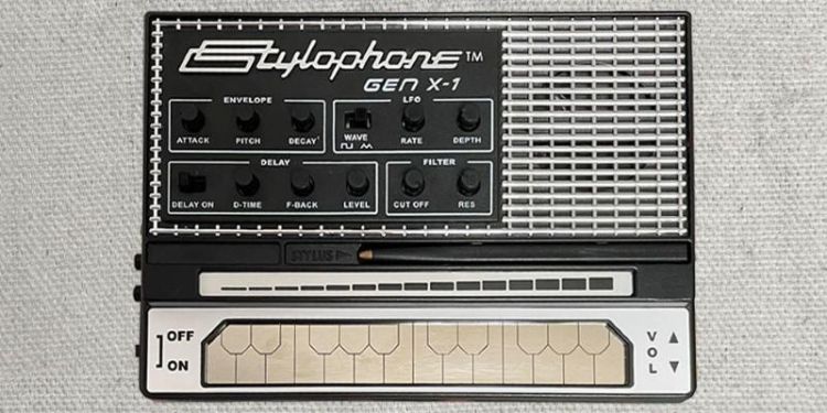 Stylophone in front of a canvas background