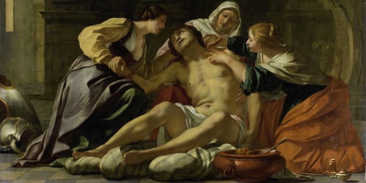 Detail from St Sebastian Nursed by Irene and her Helpers by Jacques Blanchard, 1630 &ndash; 1638. Oil painting on canvas.