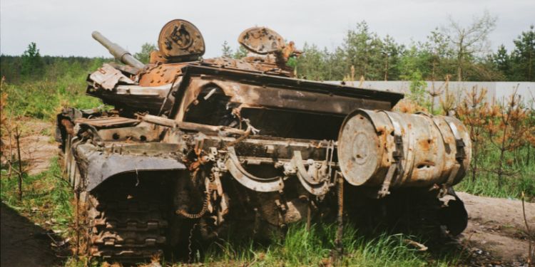 A damaged tank in Bucha, Kyiv Oblast, Ukraine - June 2022.
Picture free to use via Unsplash/
Mikhail Volkov