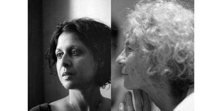 Black and white photographs of Vahni Capildeo (photo y Hayley Madden for the Poetry Society; Simone Forti in 2014 (photo by Carol Peterson. Images courtesy of the artists.