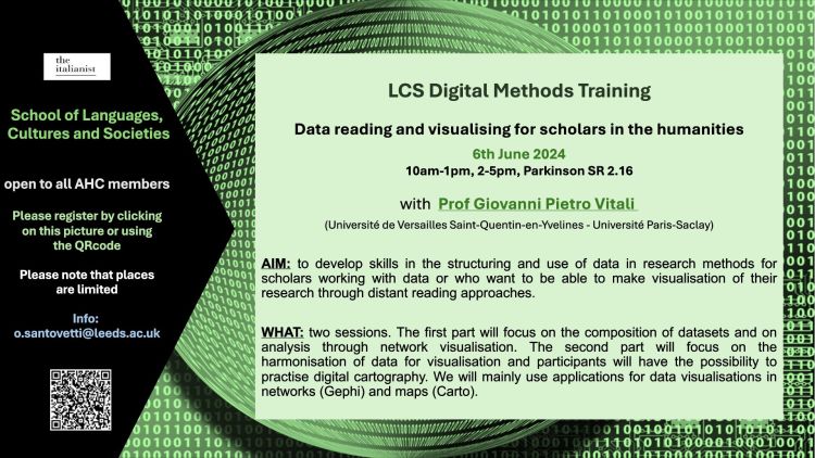This workshop is designed for researchers in the humanities who work with data or who want to be able to visualise their research through distant reading approaches. On the technical side, we will mainly use applications dedicated to data visualisations i