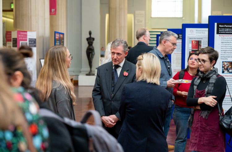 Professor Catherine Davies, Dean for Research Culture and Professor of Language Development in the School of Languages, Cultures and Societies (left), with Christopher Smith, Executive Chair of the AHRC. 