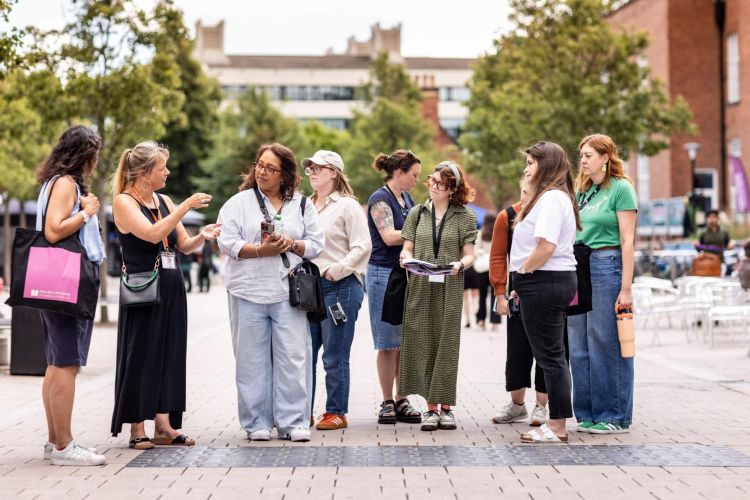 A group of people on the University of Leeds campus