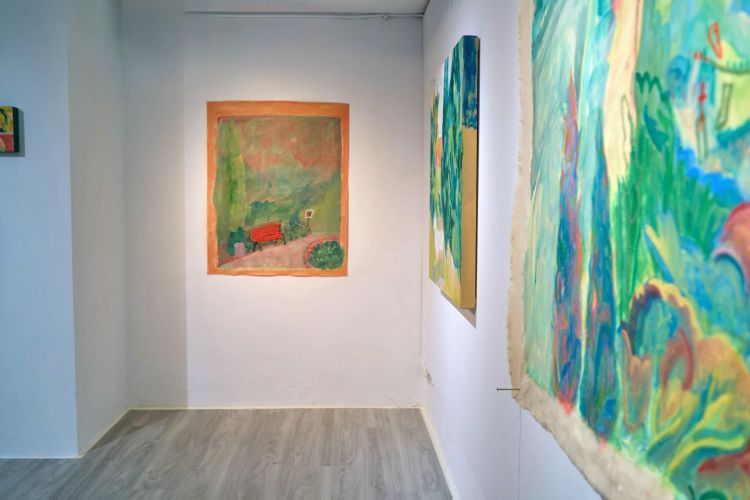 Paintings on a gallery wall