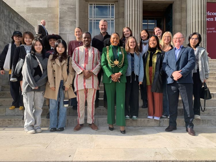 Lord Mayor Abigail Marshall Katung with students and staff from the School of Performance and Cultural Industries