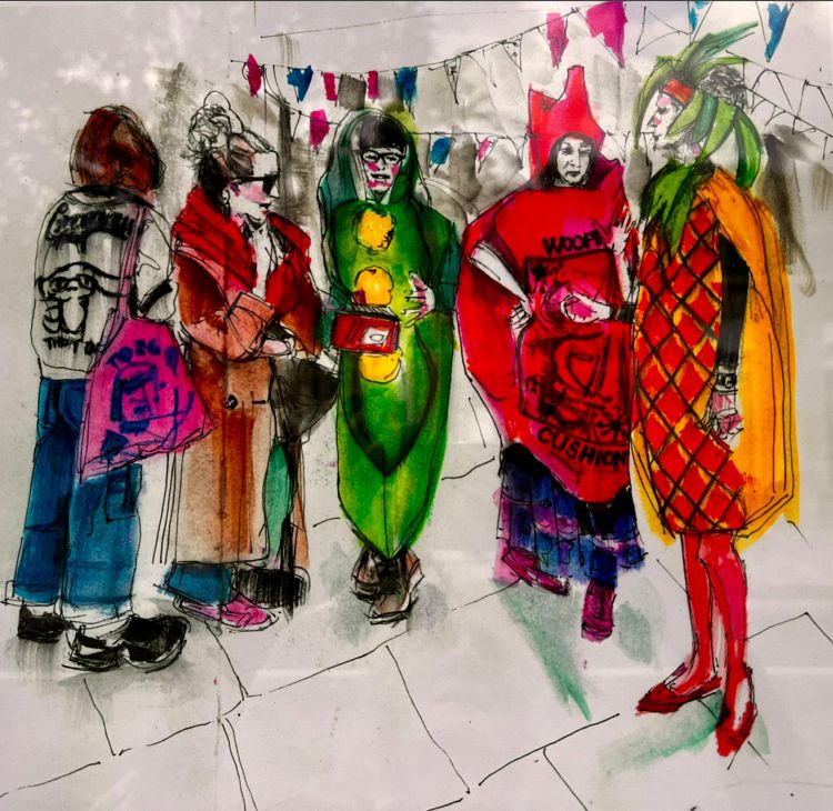 Five people, three of whom are in fancy dress