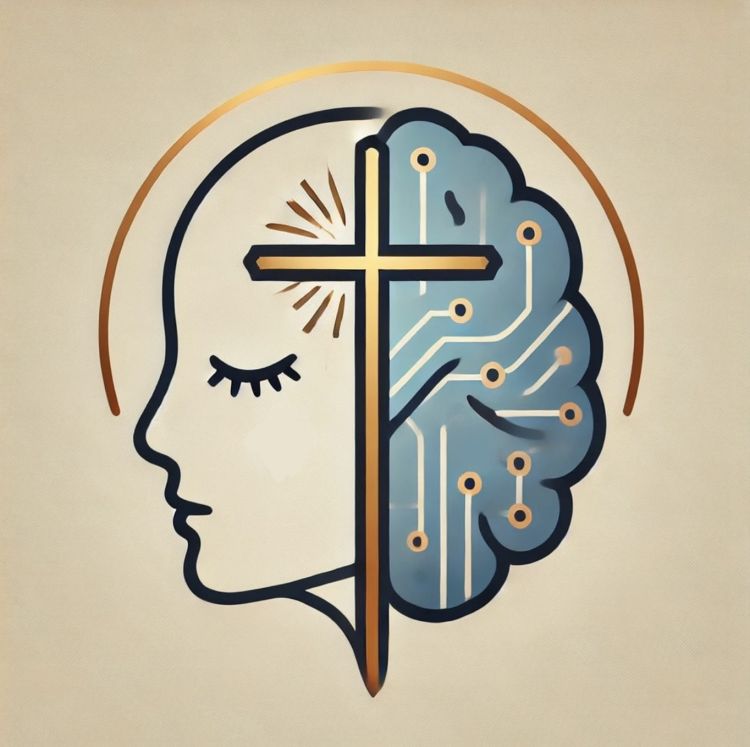 A side-on cartoon image of a face and brain with a crucifix in between