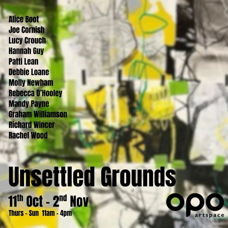 Poster for Unsettled Grounds exhibition at Old Parcels Office Artspace, Scarborough