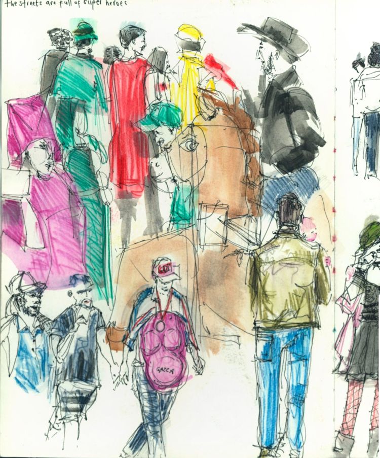 Drawing of people in fancy dress