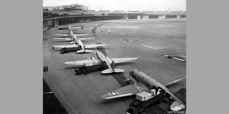 Airplanes at Berlin's Templehof Airport, the location of the AlliiertenMuseum, during the Berlin Airlift