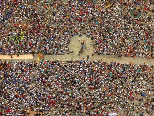 Aerial photograph of a large collection of people