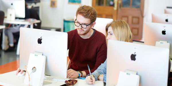 Two students at computers