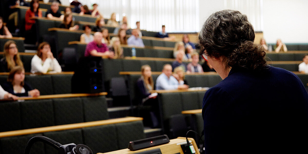 teacher and students in a lecture theatre