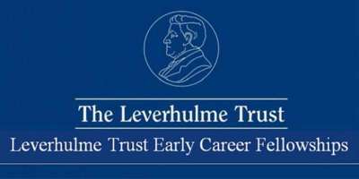 Logo for the Leverhulme Early Career Fellowships . The background is navy and the text is white, with a side profile of a man at the top, 'The Leverhulme Trust' underneath with 'Leverhulme Trust Early Career Fellowships' at the bottom