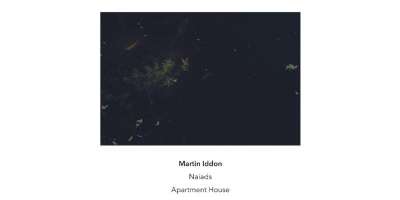 Graphic for Martin Iddon’s new CD, Naiads. The background is white and the text in black reading: 'Martin Iddon, Naiads, Apartment House'.