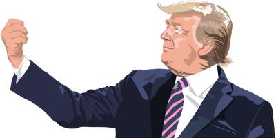 A cartoon drawing of former US President Donald Trump